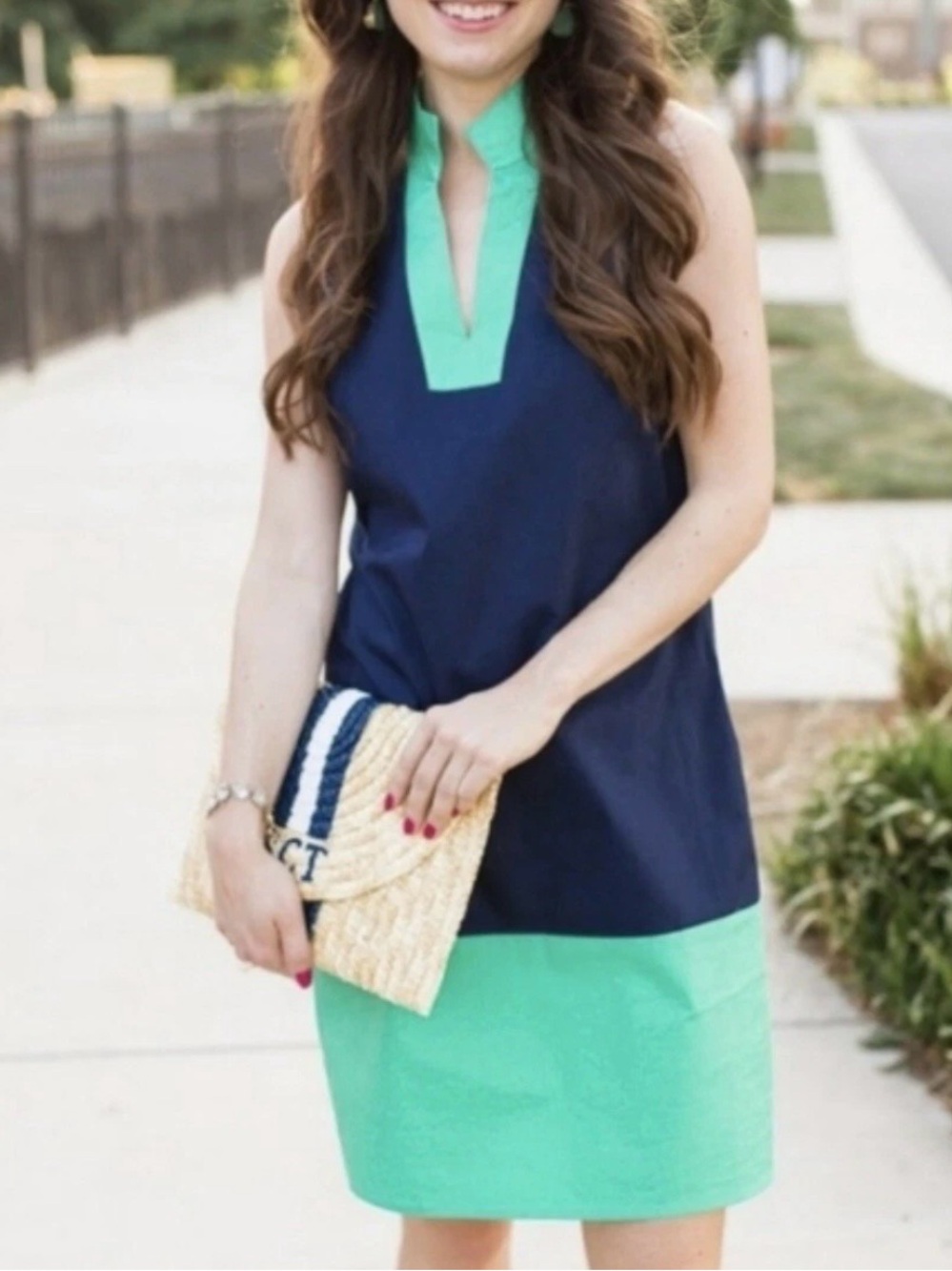 Sail to Sable Navy and Kelly Green Sleeveless Shift Dress